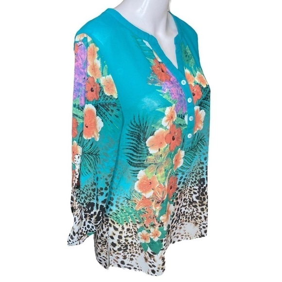 Soft Surroundings Blouse Floral & Cheetah Print Size PS (6-8)